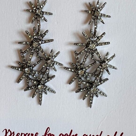 Loft Rhinestone Silver Tone Drop Earrings New With Tags - Picture 5 of 8